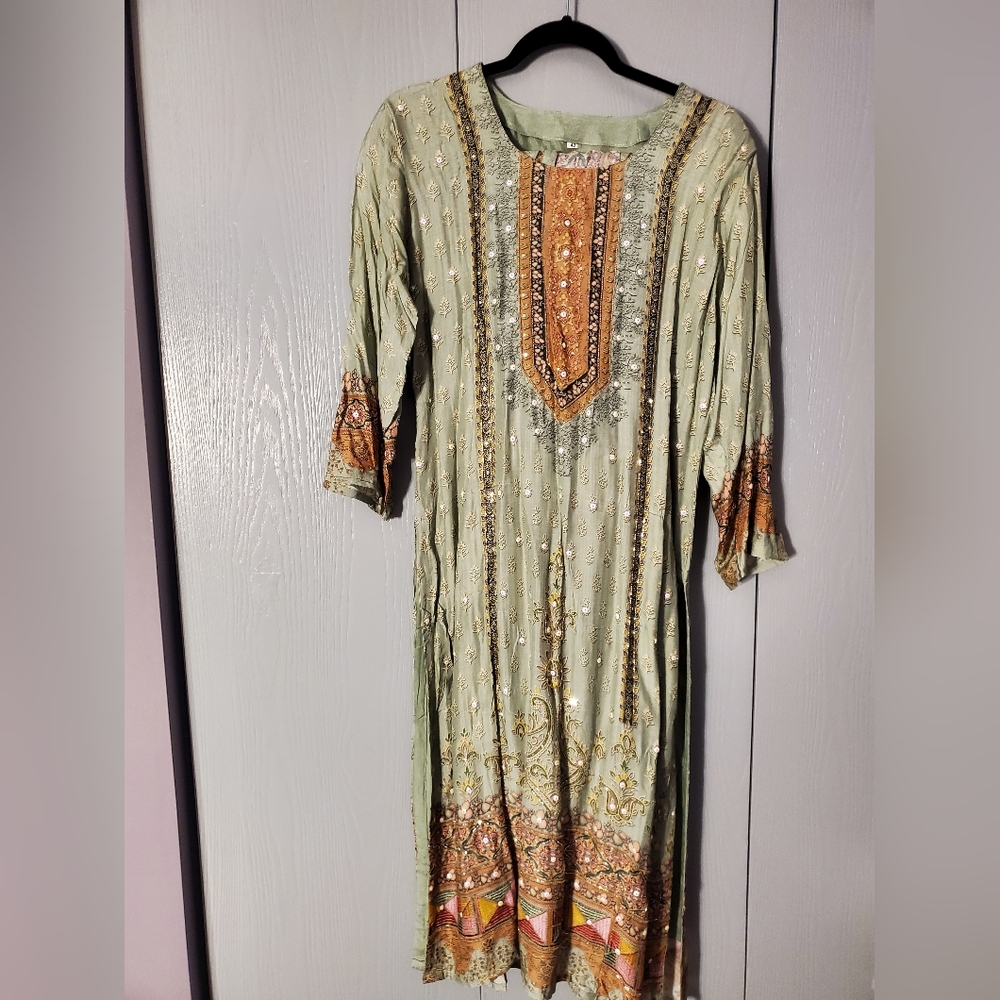 Indian 3 Piece Sage Printed Set